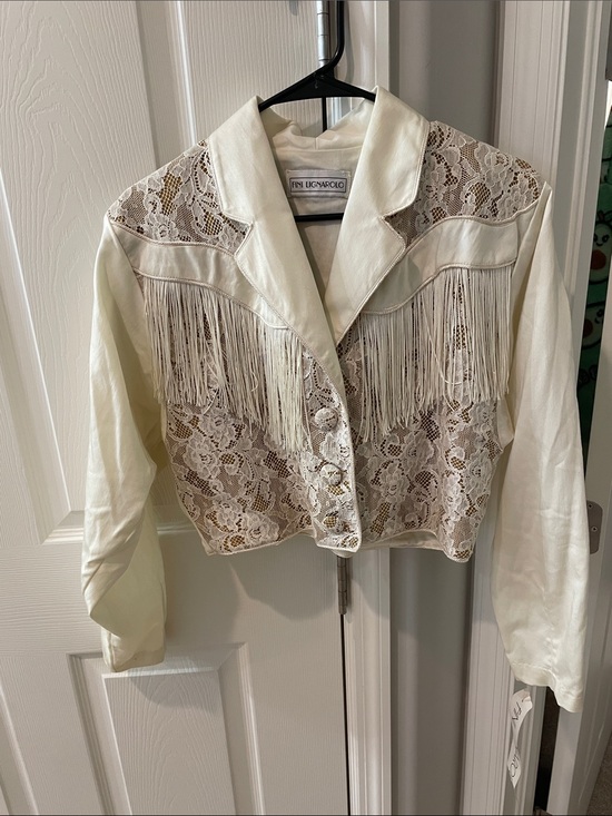 fini lignarolo Jackets & Blazers - Vintage Cream Lace Fringe Jacket -